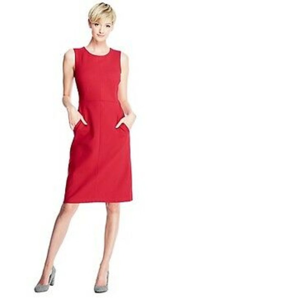 Lands End Red Ponte Sheath Dress With Pockets Size 6 NWT
